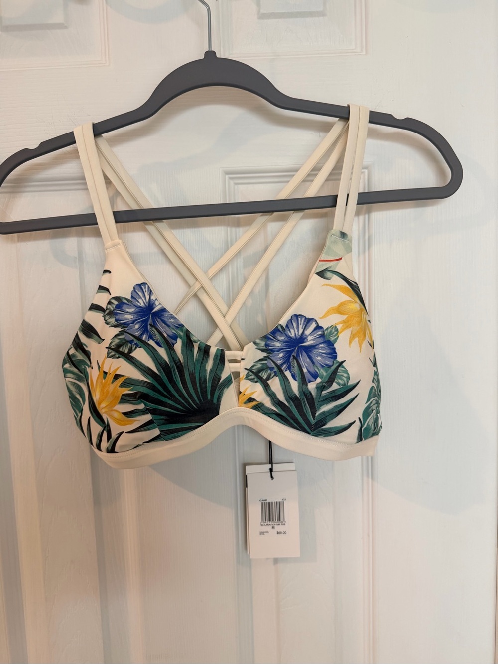 NWT Hurley Max Scoop Surf Top Women’s M Tropical Floral Criss Cross Bikini - Picture 2 of 7